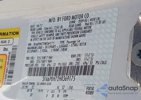 2017 Ford Fusion Se from USA, damaged, VIN 3FA6P0H72HR369175